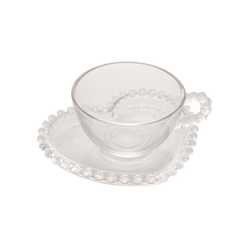 conjunto 4 xicaras cha cristal com prato coracao pearl 180 ml me decora casa