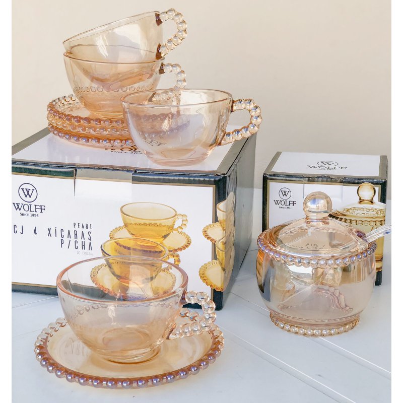 combo acucareiro xicara pearl bolinha ambar me decora casa