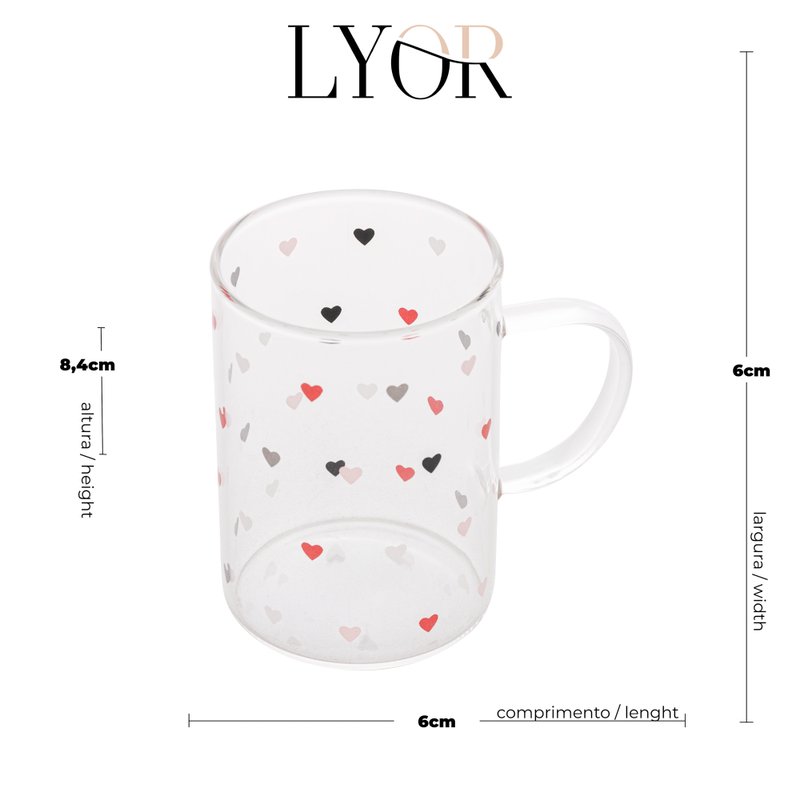 caneca vidro coracao love lyor me decora casa