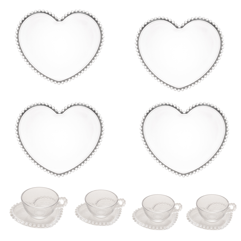 kit combo prato coracao xicara bolinha pearl transparente me decora casa