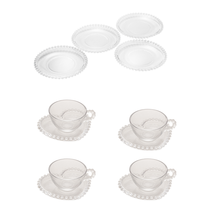 kit combo prato xicara coracai bolinha pearl transparente me decora casa