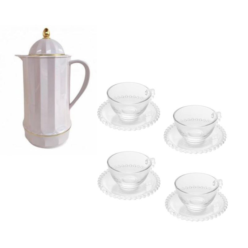 kit combo garrafa termica branca xicara pearl me decora casa