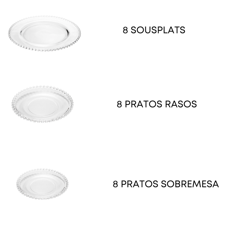 combo kit 8 pratos sousplat pearl bolinhas wolff me decora casa