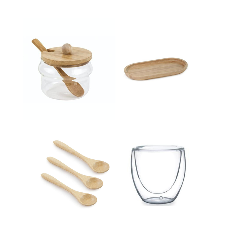 kit bambu acucareiro colheres porta colher bandeja me decora casa
