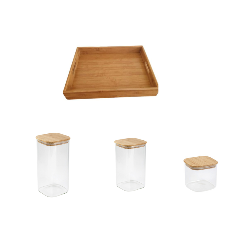 kit bandeja potes bambu hermetico me decora casa