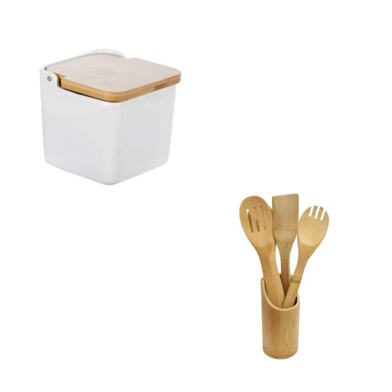 kit saleiro utensilios cozinha 2 bambu me decora casa