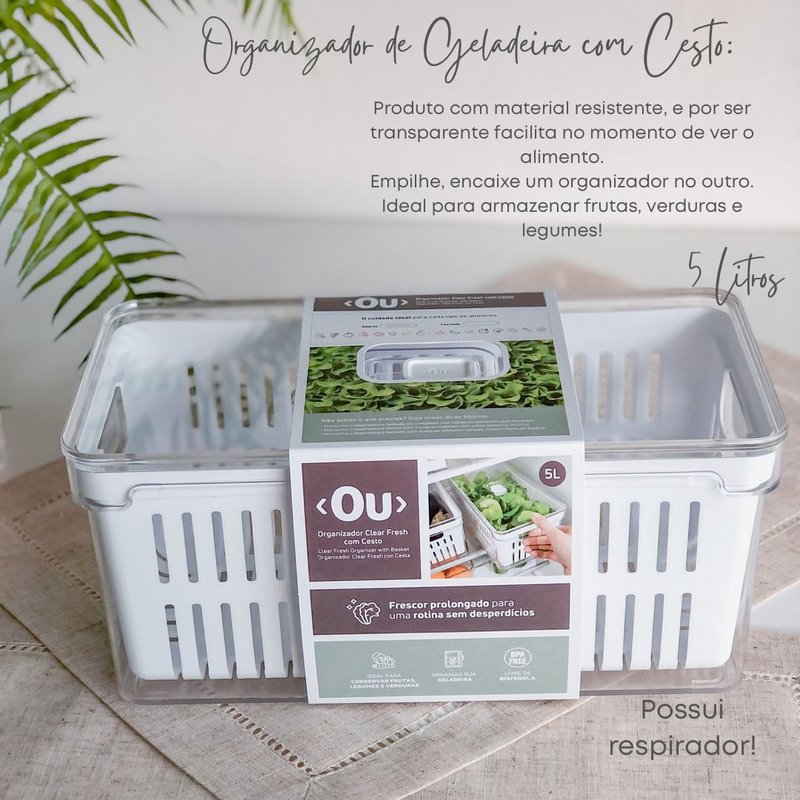 organizador de geladeira clear fresh 3