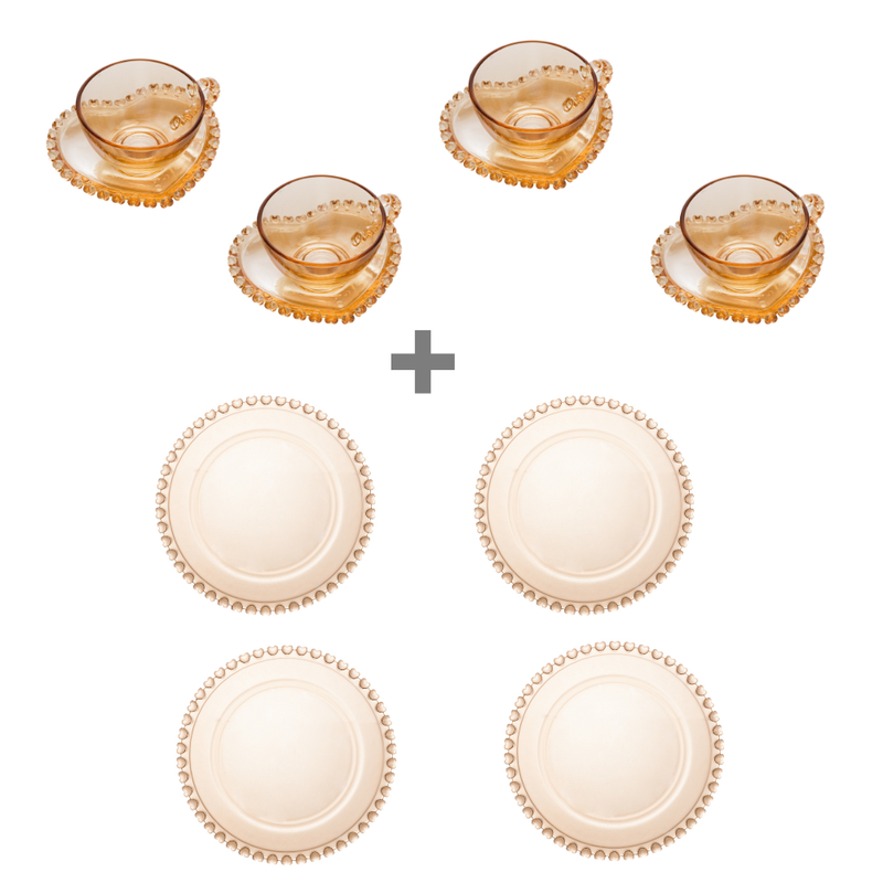 combo kit prato sobremesa xicara coracao ambar lyor me decora casa