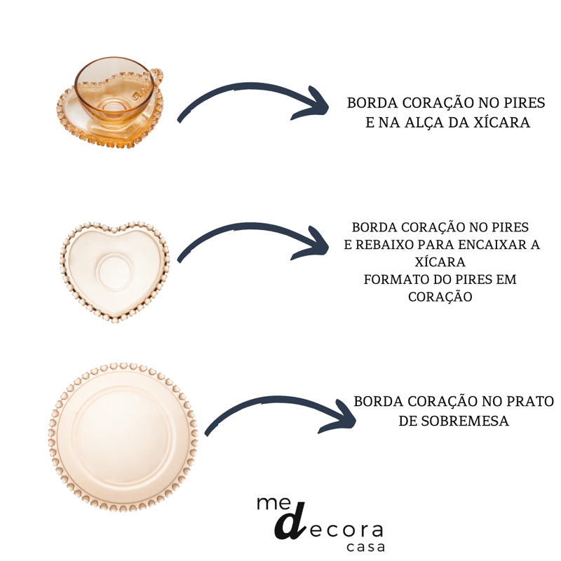 combo kit prato sobremesa xicara coracao ambar lyor me decora casa 2