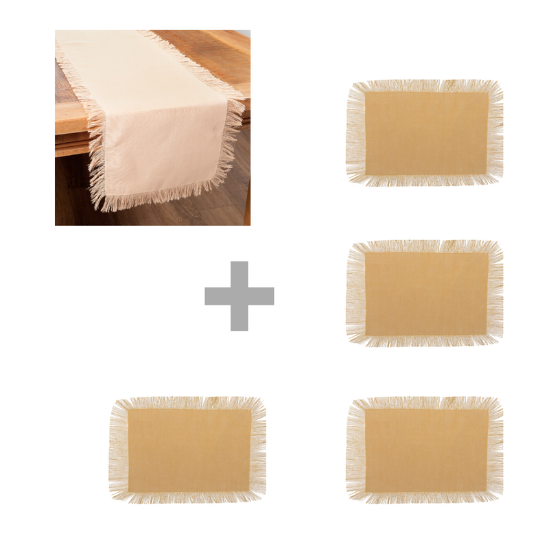 kit trilho de mesa com americano franja bege me decora casa