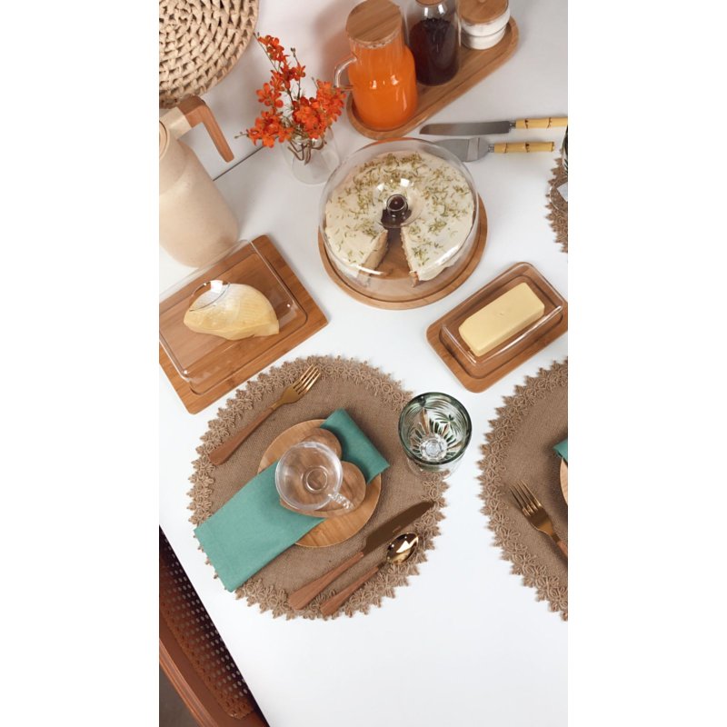 kit boleira manteigueira porta frios bambu me decora casa
