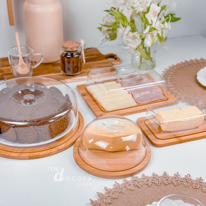 kit boleira porta frios porta queijo porta manteiga bambu me decora casa