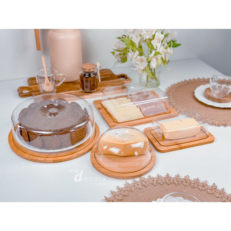 kit boleira porta frios porta queijo porta manteiga bambu me decora casa