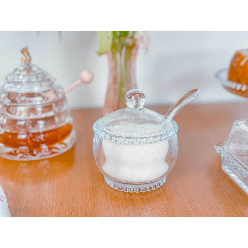 acucareiro cristal com colher pearl bolinhas 10 cm x 8 cm x 7 cm wolff transparente me decora casa