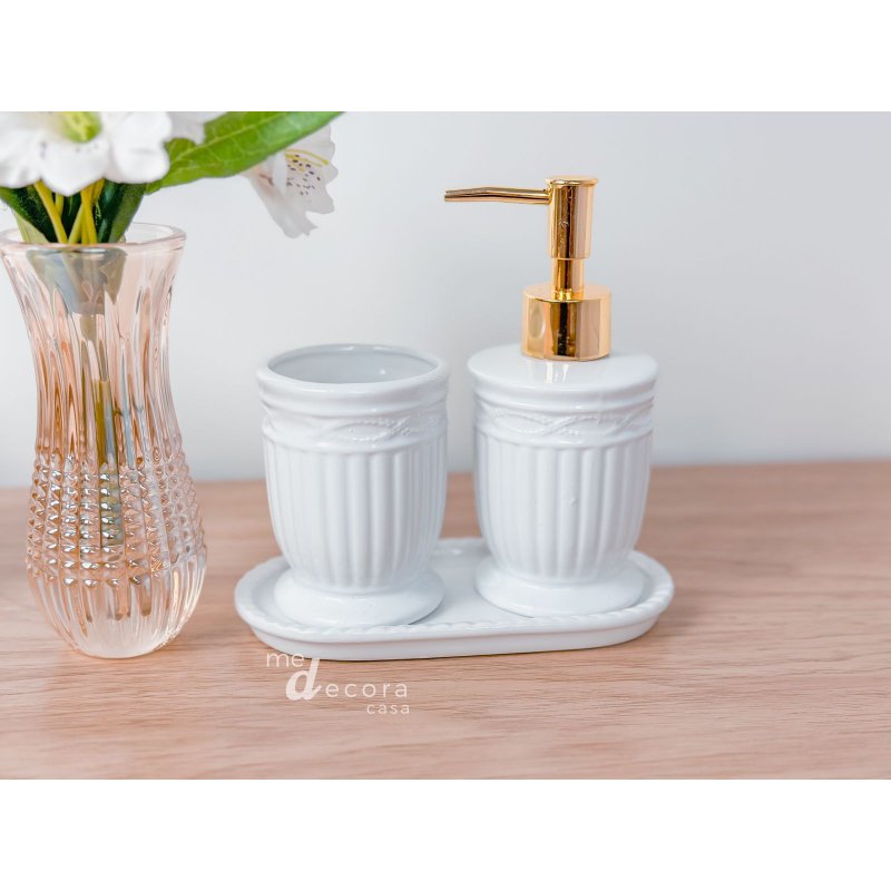 kit higiene branco com dourado me decora casa