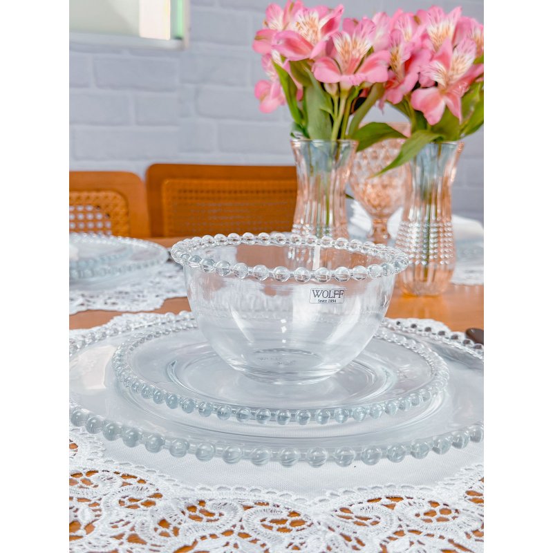 combo kit para cha 4 xicaras 180ml com pires 4 pratos sobremesa pearl bolinha wolff transparente me decora casa