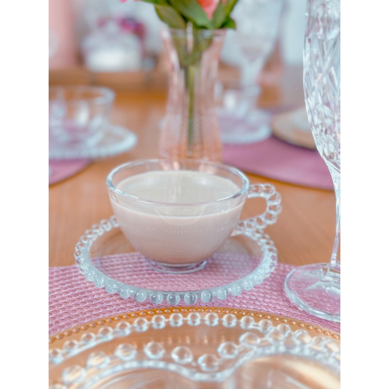 conjunto 4 xicaras de cha c pires pearl bolinhas wolff 180 ml transparente me decora casa
