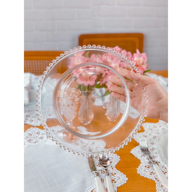 prato raso pearl bolinha wolff 28 cm transparente me decora casa
