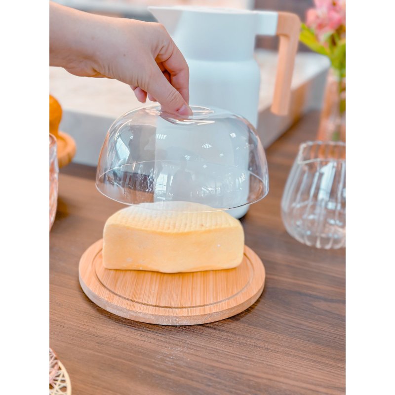 porta queijo bambu com tampa acrilico 19 cm me decora casa