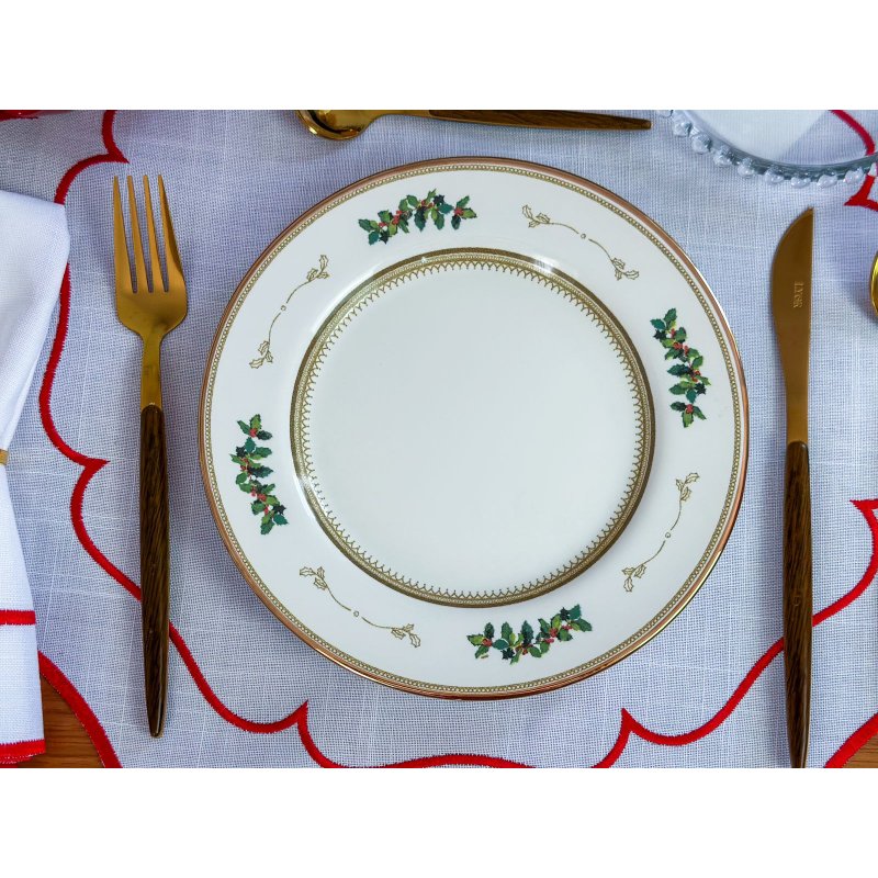 jogo 6 pratos sobremesa natal sublime filete ouro me decora casa