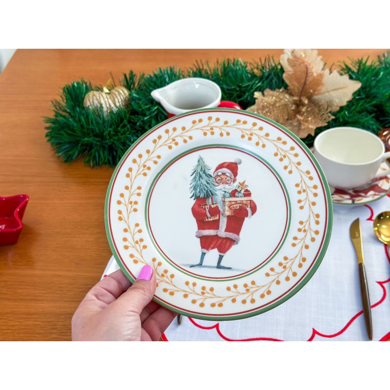 jogo 6 pratos sobremesa natal ho ho me decora casa 2