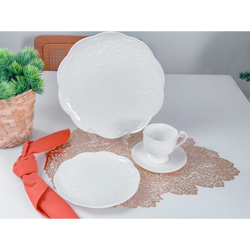 kit pratos xicaras butterfly lyor me decora casa