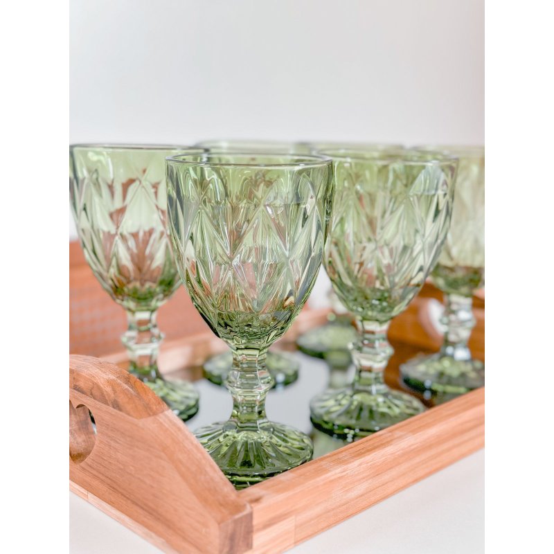 conjunto 6 tacas p agua de vidro diamond 325 ml verde me decora casa