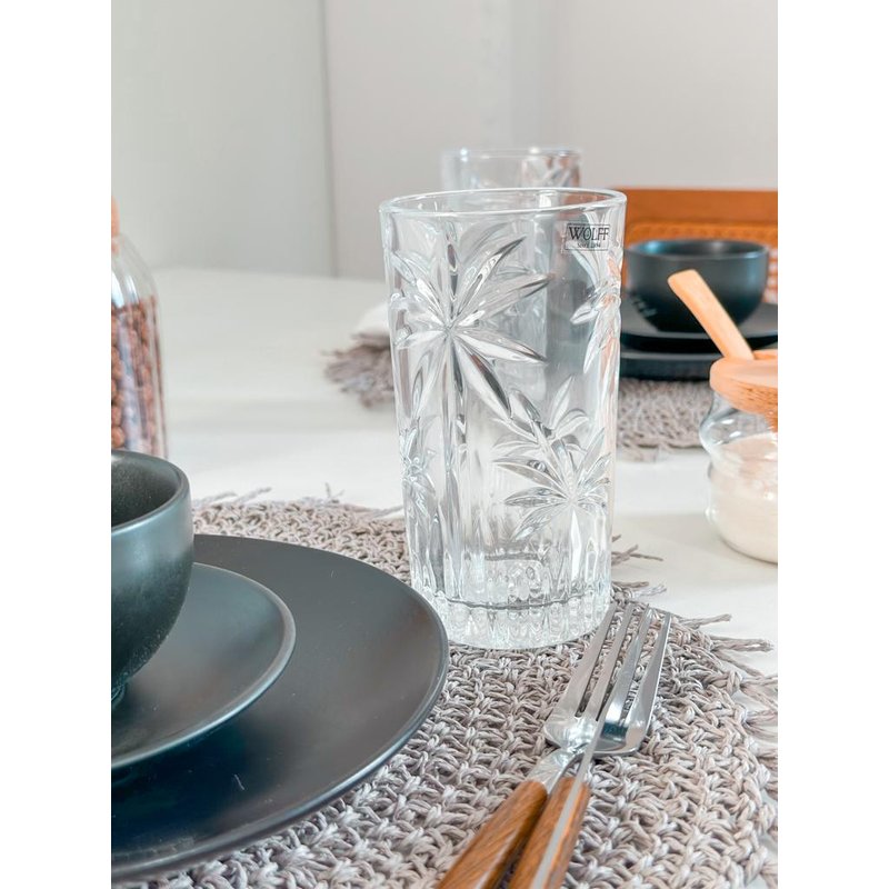 conjunto 6 copos altos cristal palm tree 360 ml wolff transparente me decora casa