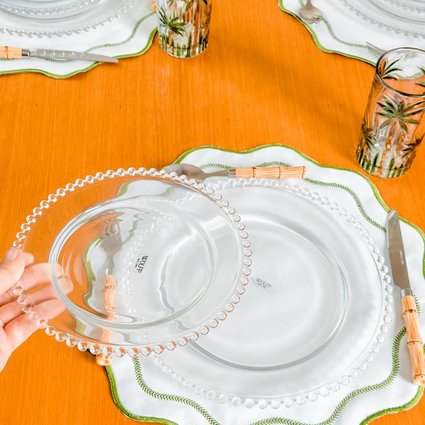 kit jantar 10 pratos rasos 10 pratos sobremesa pearl bolinha wolff transparente me decora casa