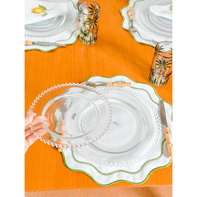 kit jantar 10 pratos rasos 10 pratos sobremesa pearl bolinha wolff transparente me decora casa