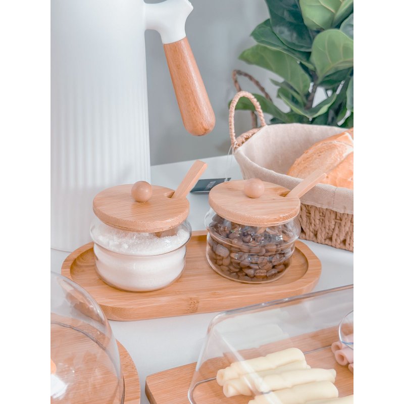 kit potes bambu bandeja me decora casa