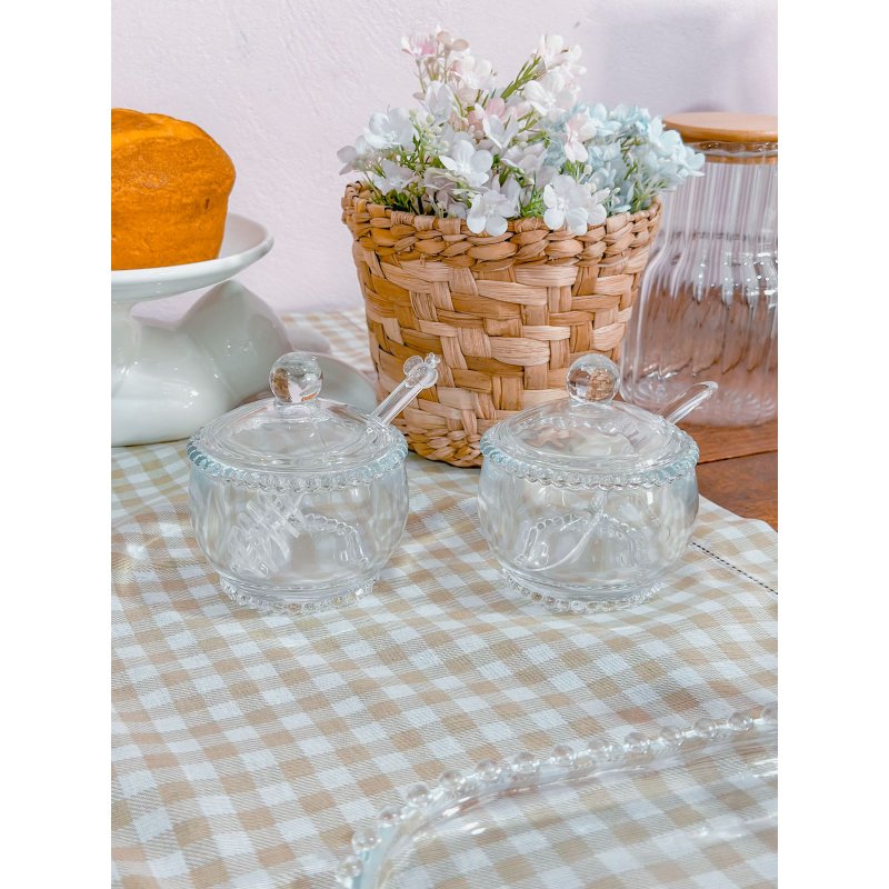 kit acucareiro meleira pearl bolinha wolff transparente 2 me decora casa