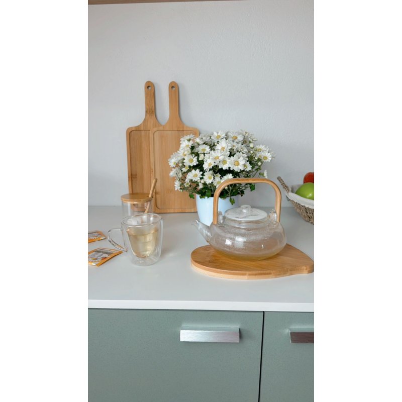 chaleira de vidro com infusor cabo bambu 800 ml wolff ambientada me decora casa