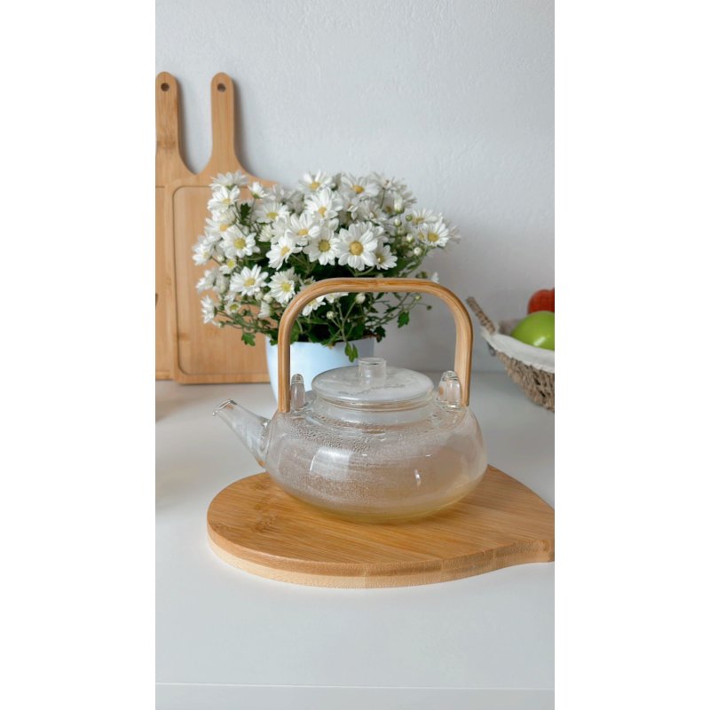 Chaleira de Vidro com Infusor Cabo Bambu 800 ml Wolff
