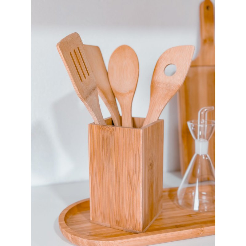 kit utensilios minimalista em bambu me decora casa