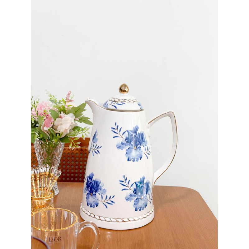 garrafa termica porcelana branca com prata 900 ml azul me decora casa 3