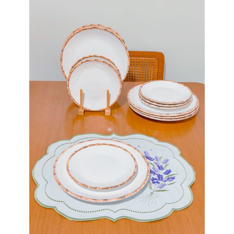 kit prato jantar sobremesa bambu ceramica scalla me decora casa 1