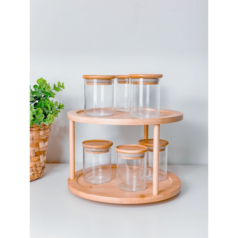 kit organizador giratorio bambu 6 potes me decora casa