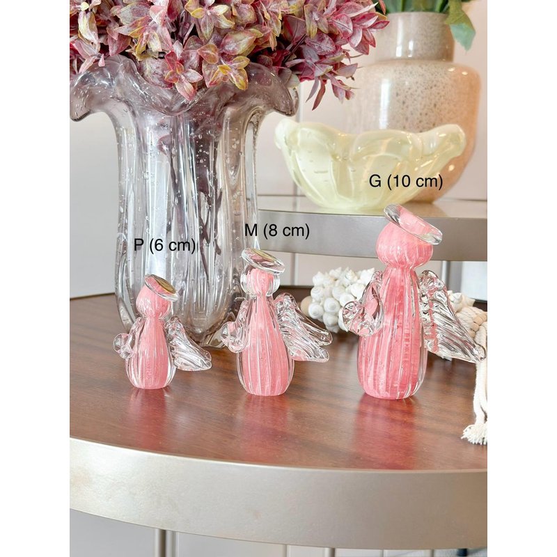 mini anjos cristal murano rosa me decora casa