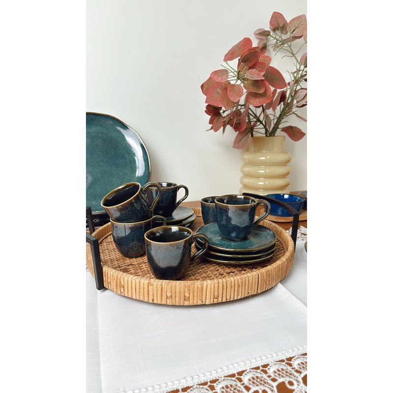 jogo 6 xicaras cafe pires organico oceano 120 ml me decora casa 1