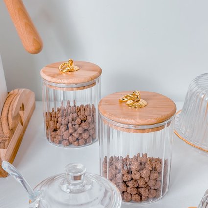 pote vidro classic tampa bambu dourado 500 ml me decora casa