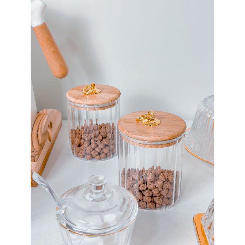 pote vidro classic tampa bambu dourado 500 ml me decora casa