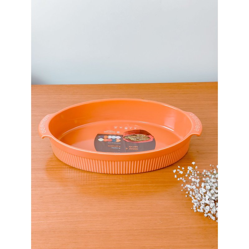 travessa oval laranja grande germer me decora casa