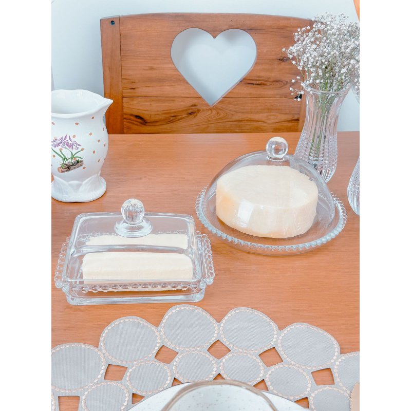 combo kit queijeira manteigueira grande pearl wolff transparente bolinhas me decora casa 2