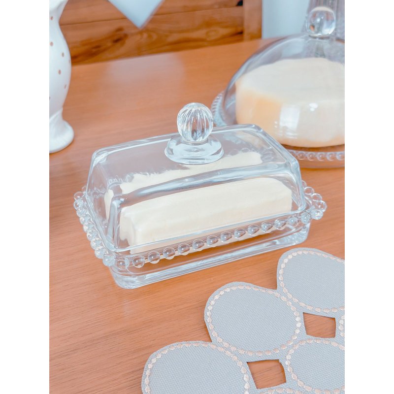combo kit queijeira manteigueira grande pearl wolff transparente bolinhas me decora casa 1