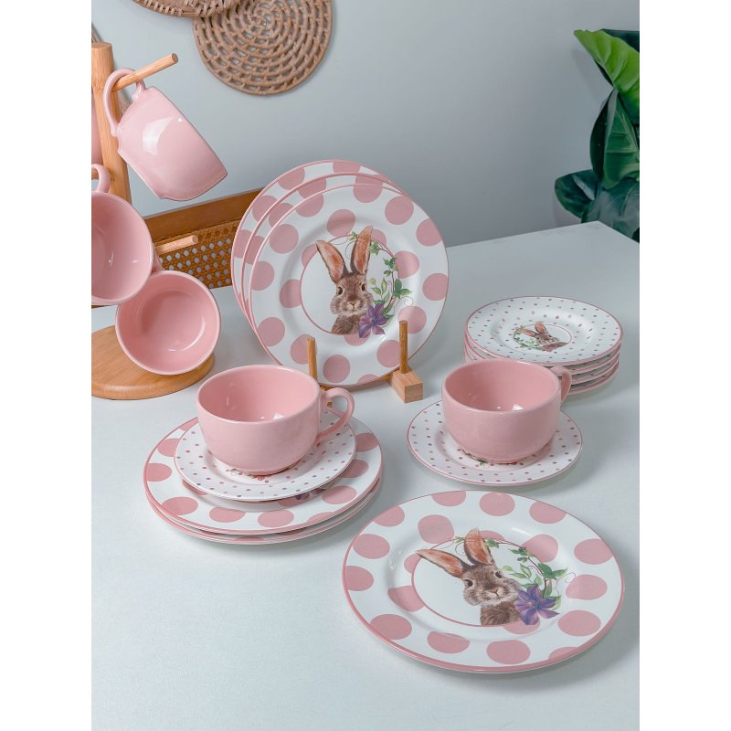 kit pascoa amy 6 pratos sobremesa 6 xicaras com pires me decora casa