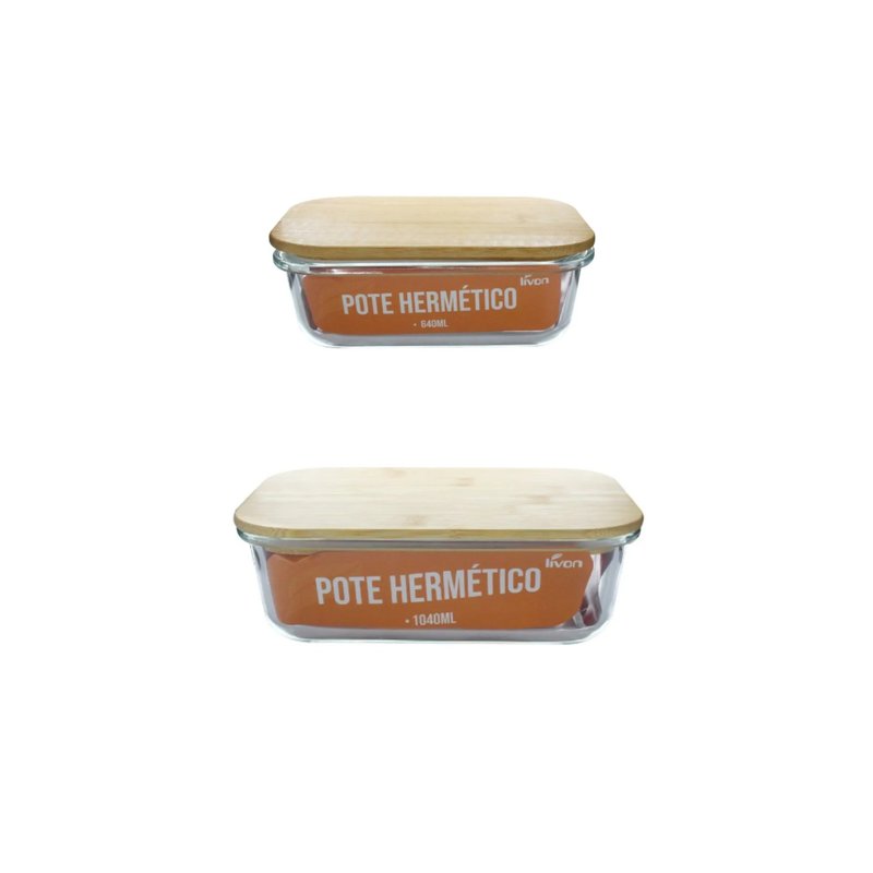 kit 2 potes vidro tampa bambu